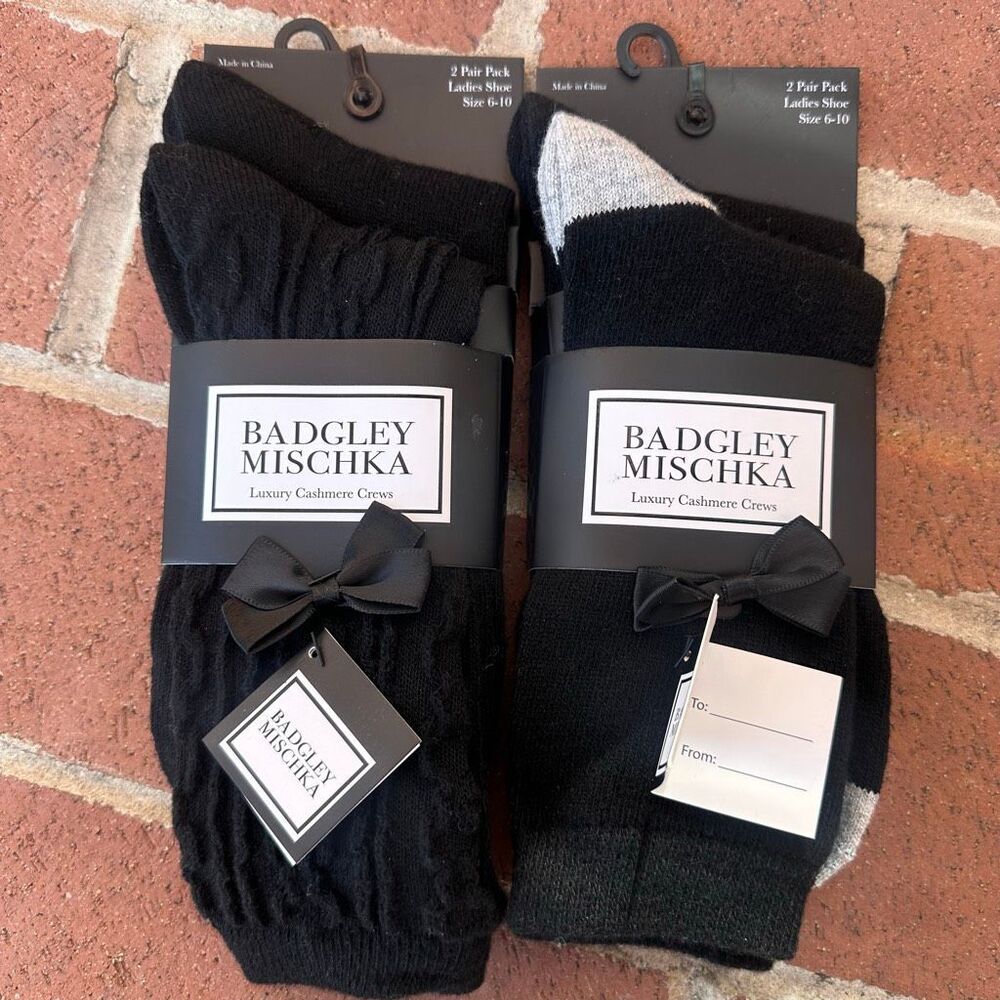 Badgley Mischka Luxury Cashmere Socks 4-Pair Set black Womens sz 6-10 NEW